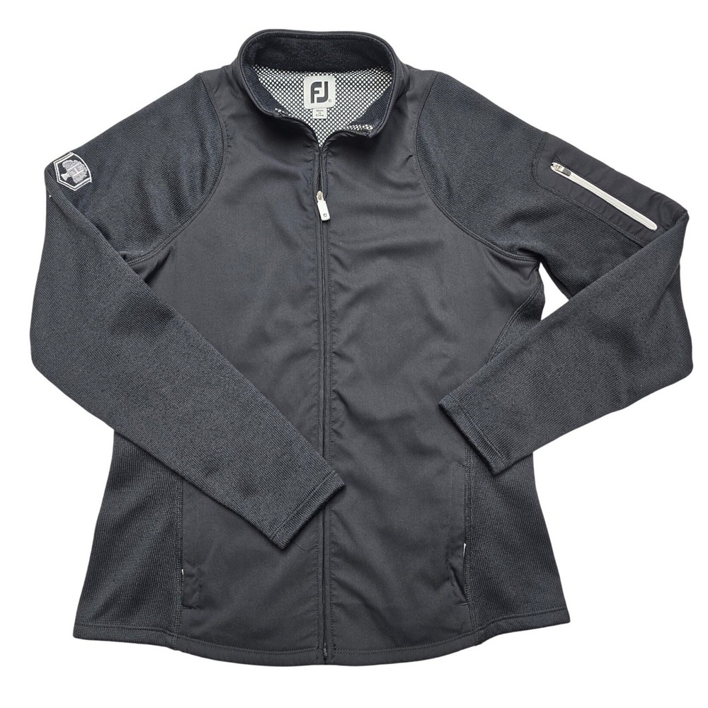 FootJoy Full Zip Golf Jacket Textured Sleeve Performance Black Womens Medium M